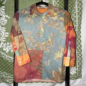 Zara Floral Patchwork Cotton Button Down Shirt Mixed Print Boho Top Small
